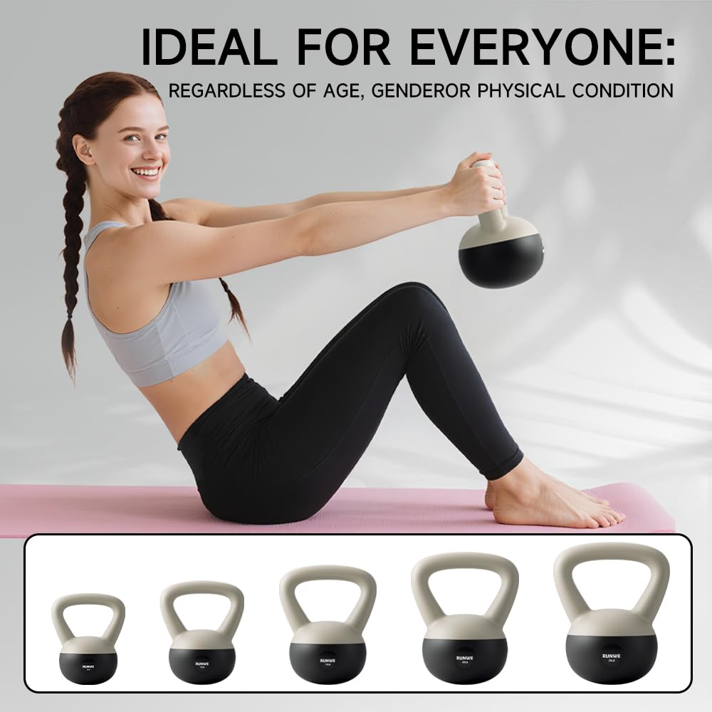 RUNWE Soft Kettlebell 5 lb - Sand Filled Kettlebell Hand Weight, Soft-Sided Cushioned Base,Safety Guaranteed Ideal for Men, Women, & Beginners