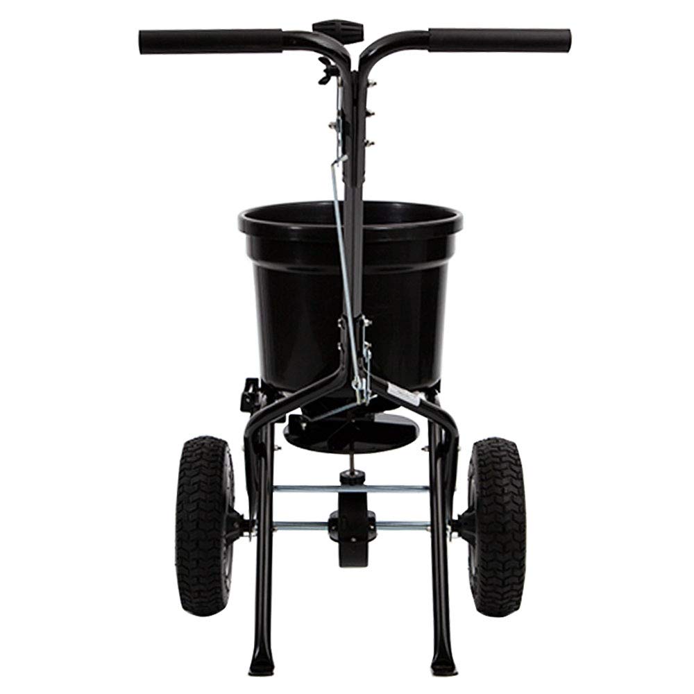 Brinly P20-500BHDF-A Push Spreader with Side Deflector Kit and Hopper Grate, 50 lb. Capacity - Flat Black
