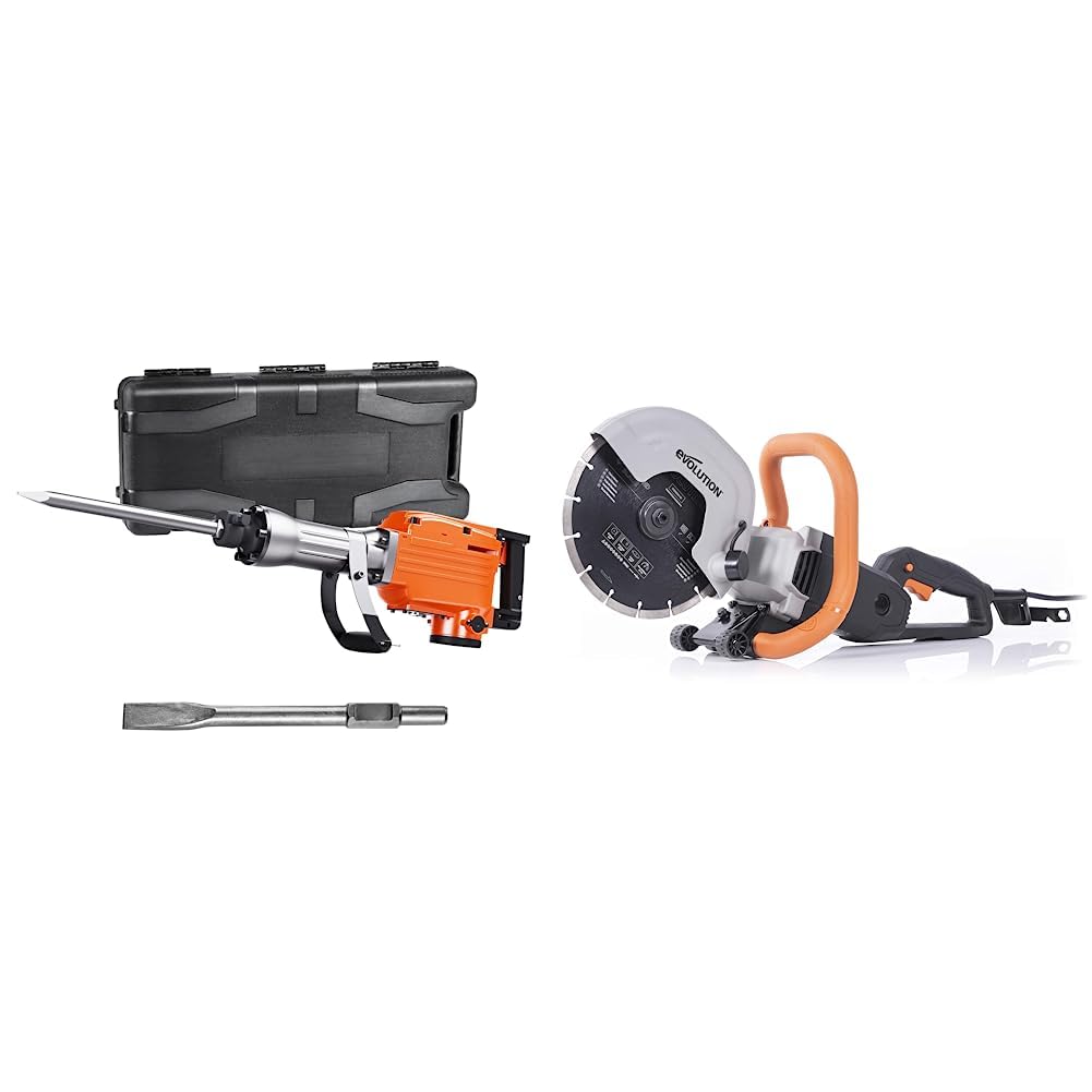 VEVOR Demolition Jack Hammer (2200W) + Evolution R230DCT - 9 in Concrete Saw Bundle with 2 Chisels Bit Chipping