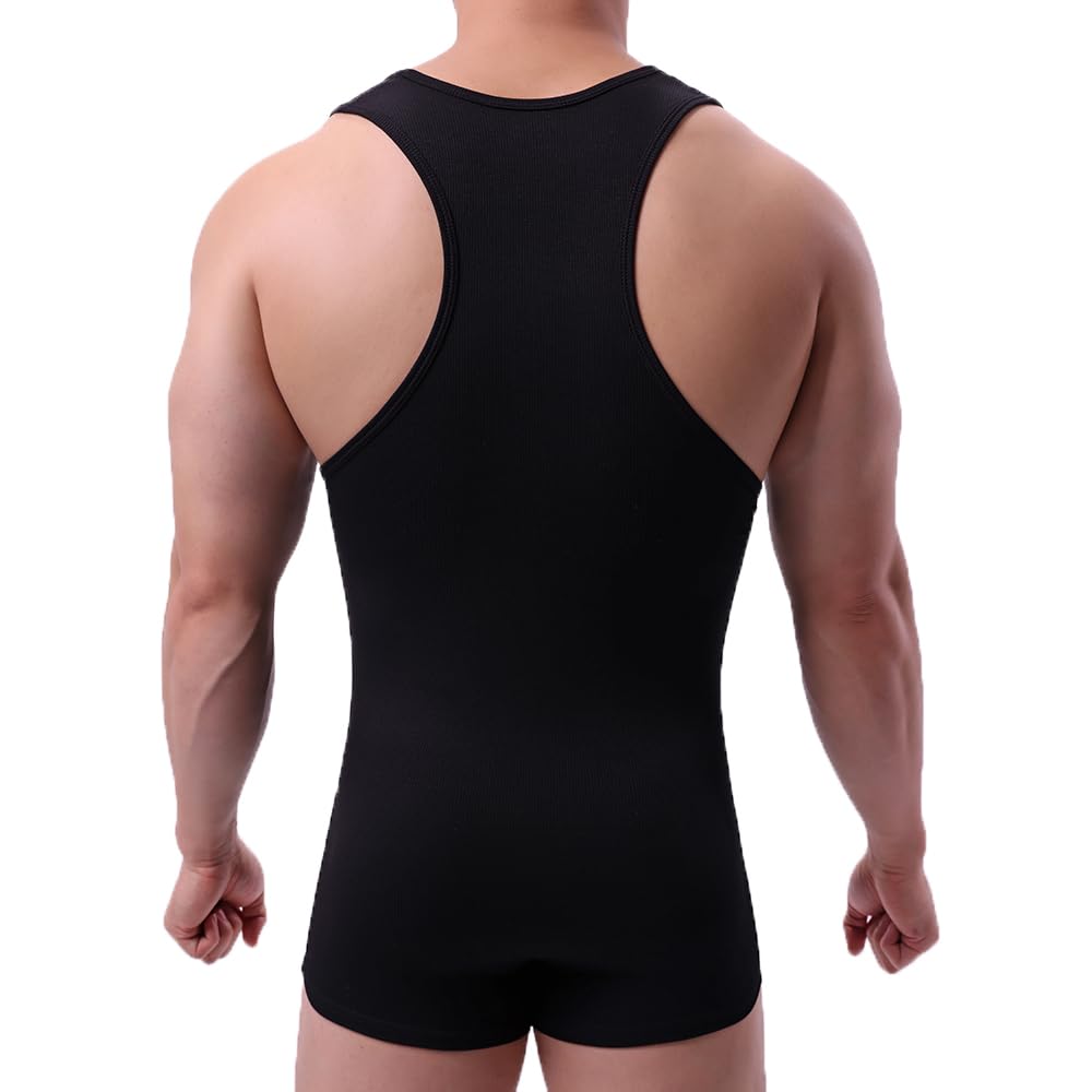 SPNSSTCR Men Athletic Supporters Bodysuits Leotard Wrestling Singlet Jumpsuits Seamless Slim Fits Shapewear Boxers (All Black, M)