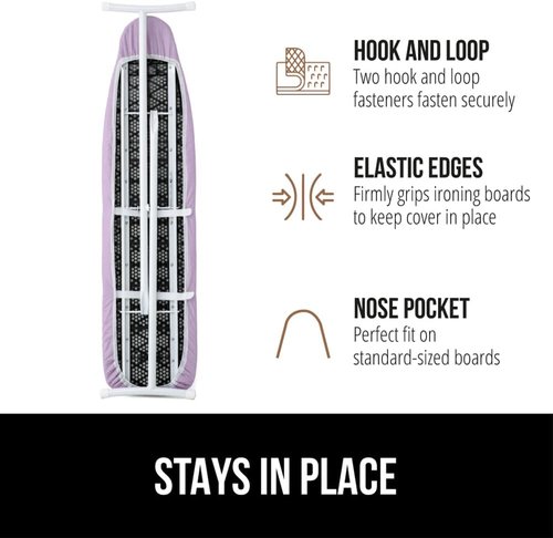 GORILLA GRIP The Original Ironing Board Cover and Pad, Silicone Coating, 400°F Scorch Resistant Thick Padding, Heavy Duty Iron Covers Standard Boards, Hook and Loop Fastener Strap, Light Purple 15x54