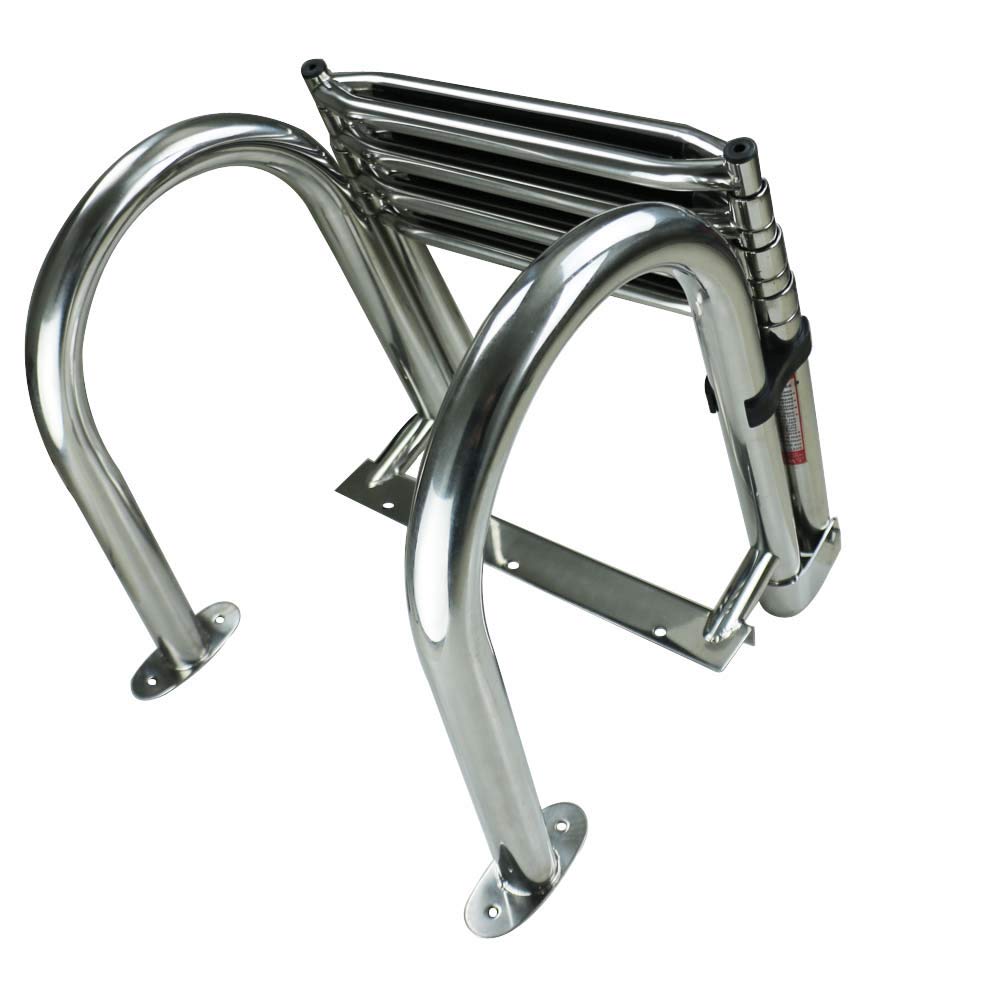 Stainless Steel in-Board 4-Steps Ladder Welded Reinforce Folding Docking Ladder, Folding Telescoping Rear Entry Inboard Ladder