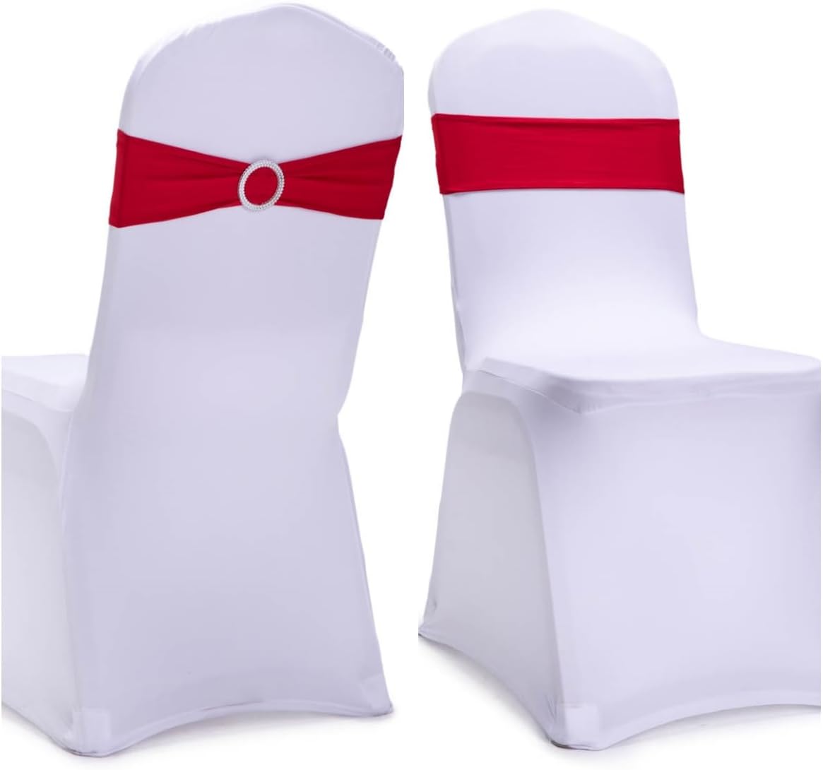 Skiennix Red Chair Sashes - 10 Pack Stretch Spandex Elastic Chair Bows for Wedding & Event Decor