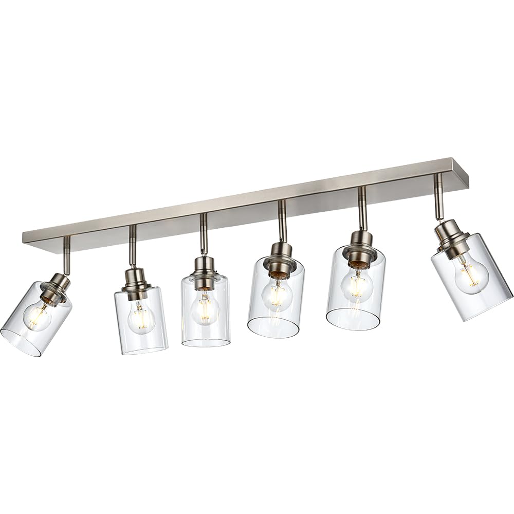 Lucidce 6-Light Adjustable Track Lighting Brushed Nickel Long Finish Tracking Light Complete Kit Industrial Ceiling Light Fixture for Kitchen Island Dining Room