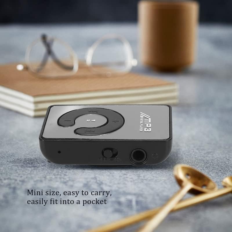 Ruitutedianzi Mp3 8GB Mini Mirror Clip USB Digital Music Player Support SD TF Card Black