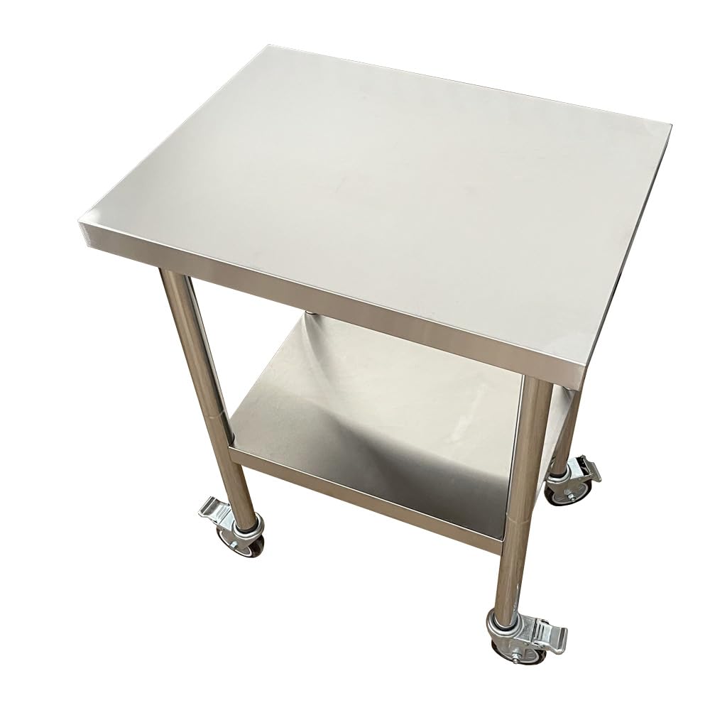 Fierywater Commercial Worktables for Prep 24 x 18 Inches with Caster Wheels,Commercial Heavy Duty Stainless Steel Table with Undershelf for Home,Hotel Kitchen and Restaurant