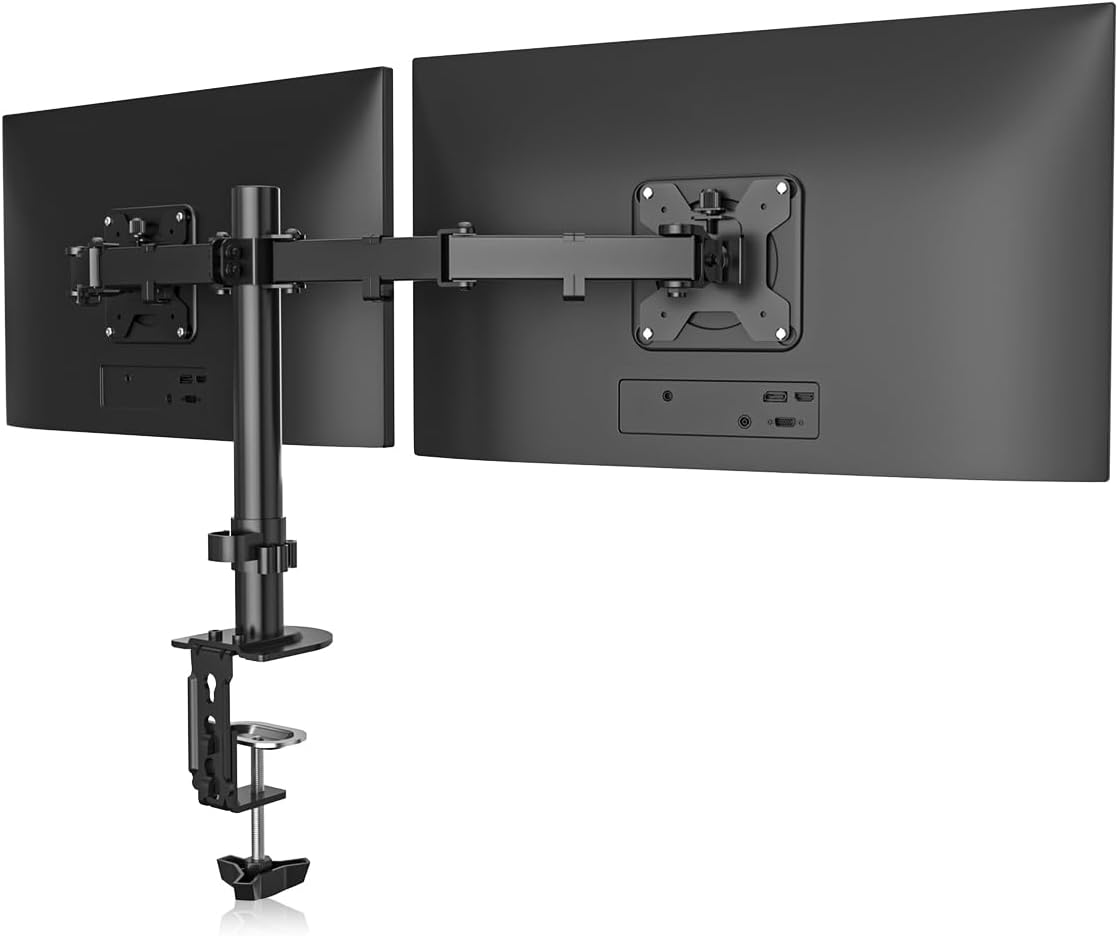 suptek 2 27 inch, 22 lbs 75x75/100x100 mm, (MD9442) Dual Monitor Desk Mount, Adjustable Dual Monitor Arm for Computer