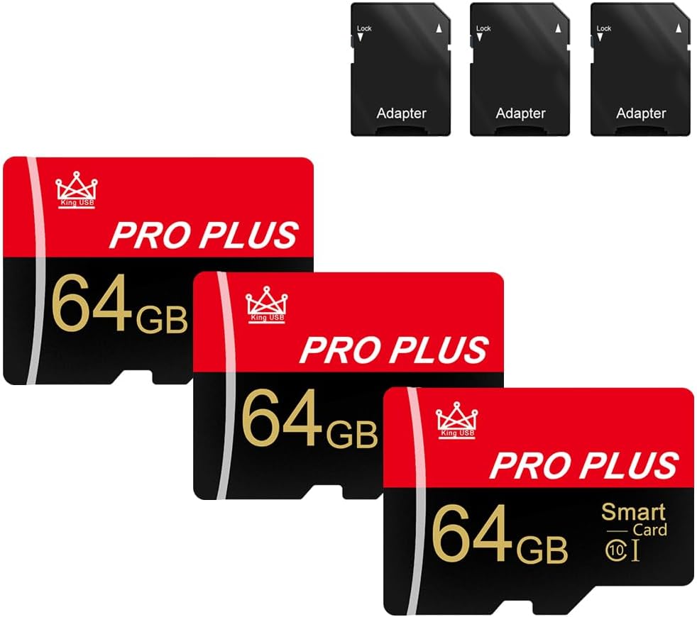 Bliksem 3 Pack 64GB C10 A1 (64GB-3 Pack) Memory Card with Adapter, High Speed TF Card, UHS-I Memory TF Card