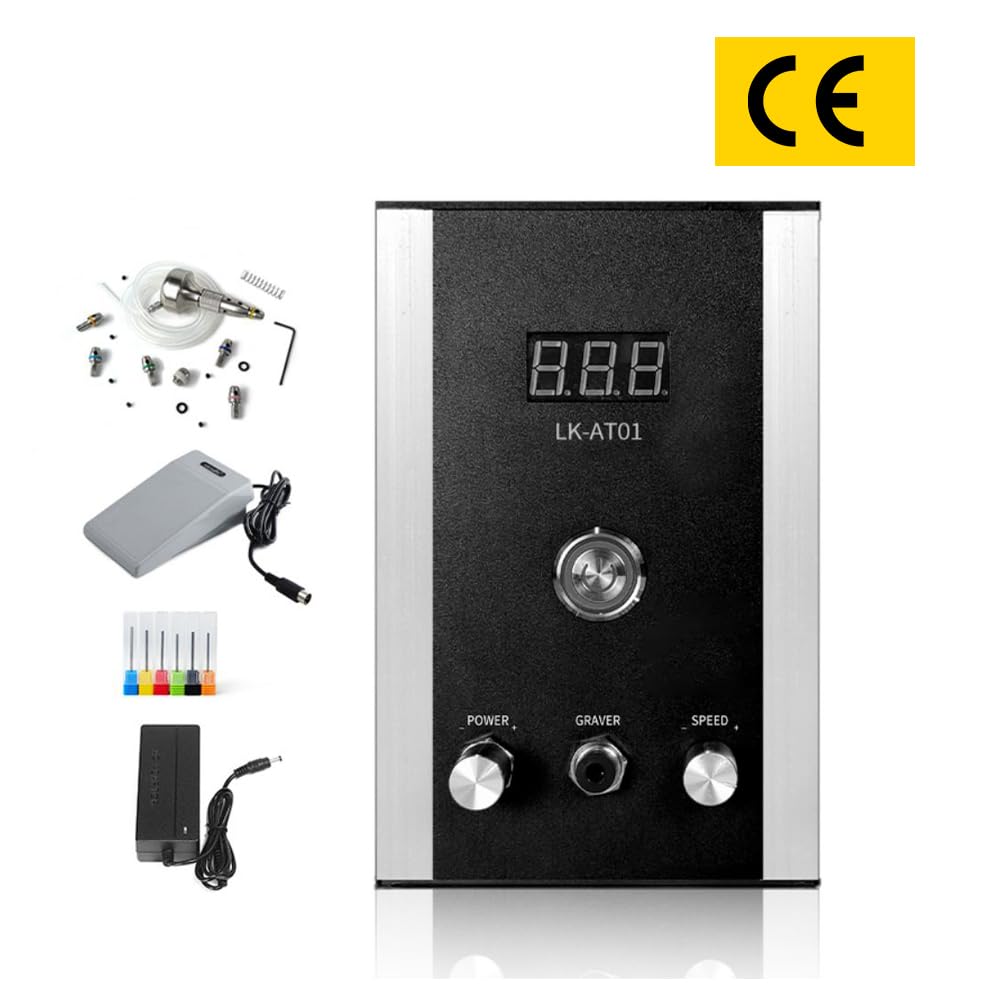 Lakimi Air-Free Pneumatic Engraving Machine - Pneumatic Impact Engraver for Jewelry with Built-in Air Compressor AT01 (Black)