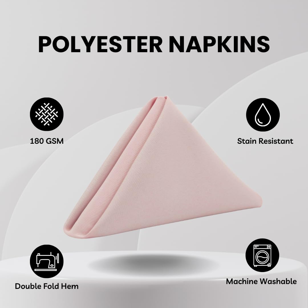 Your Chair Covers - 10 Pack 20 Inch Blush Cloth Polyester Napkins – Washable Dinner Fabric Napkins with Hemmed Edges for Weddings, Restaurants & Special Events