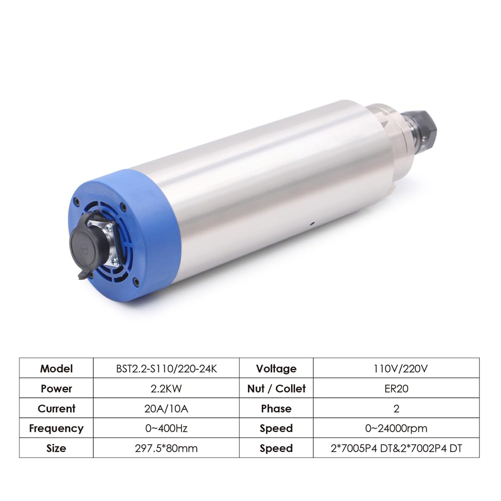 G-Penny 2.2kw ER20 220v Air Cooled Spindle Motor 0-24000rpm D=80mm 4 pcs Ceramic Ball Bearings Woor Working 0.01mm Accuracy for CNC Machine