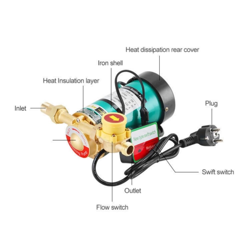 TNEHOD 120W Automatic Water Pressure Booster Pump 110V 60Hz, Home Inline Shower Booster Pump with Water Flow Switch for Household Kitchen Bathroom Water Heater Irrigation