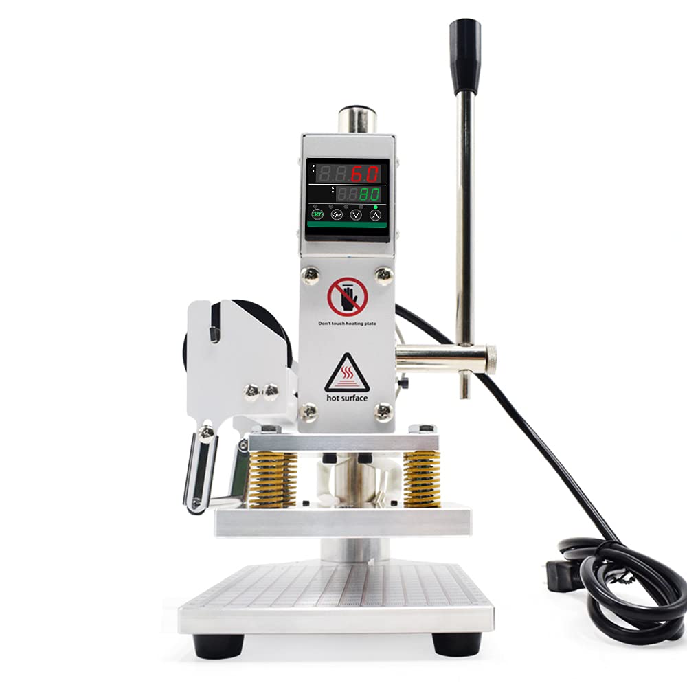 Upgraded Hot Foil Stamping Machine 10x13cm Leather Bronzing Pressure Mark Machine 110V with Full Scale on The Base Plate for PVC Leather PU Paper Logo Embossing
