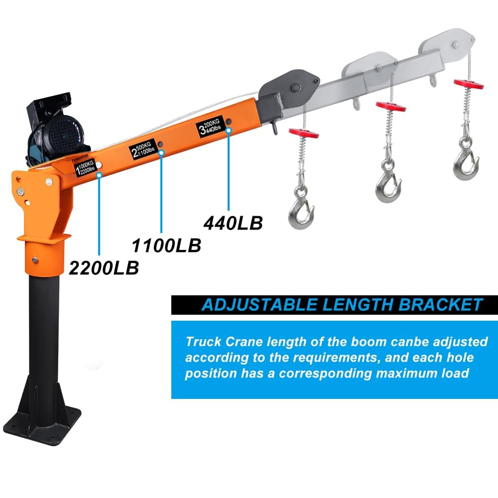 GRIPWAY 2200lb Industrial Folding Hoist Truck - 110V Electric Jib Crane with 1320lb Pull Force, Painted Steel for Warehouse Construction Factory Goods Lifting，Orange