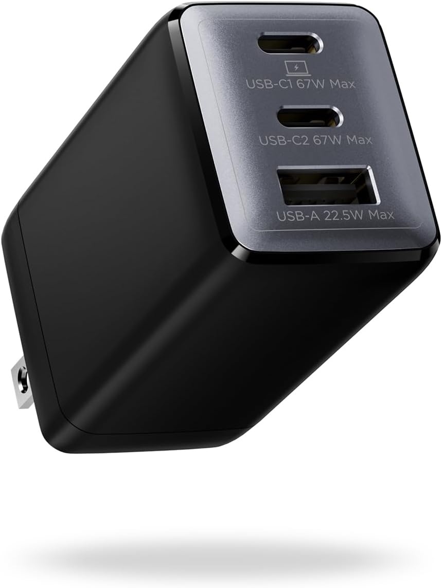 wegear 67W 3-Port 16/15/Pro, S25/S24, Note20, USB C Charger, GaN Fast Charging Block with Foldable Plug, Compatible