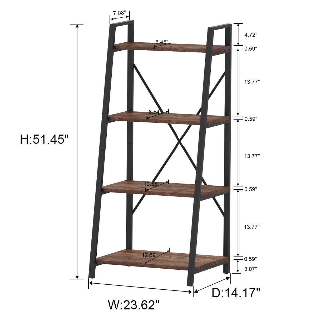BON AUGURE Hall Tree with Shoe Storage, 5-in-1 Reversible Entryway Bench with 4 Tier Rustic Ladder Bookshelf, Standing Leaning Book Shelves for Living Room (Rustic Oak)