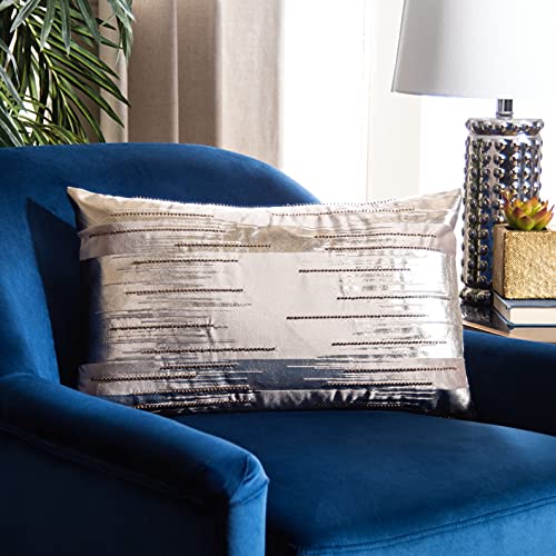 Safavieh Home Collection Prasla Taupe/Gold 12 x 20-inch Metallic Beaded Rectangle Sofa Chaise Lounge Chair Living Room Bedroom Decorative Accent Pillow PLS7147A-1220