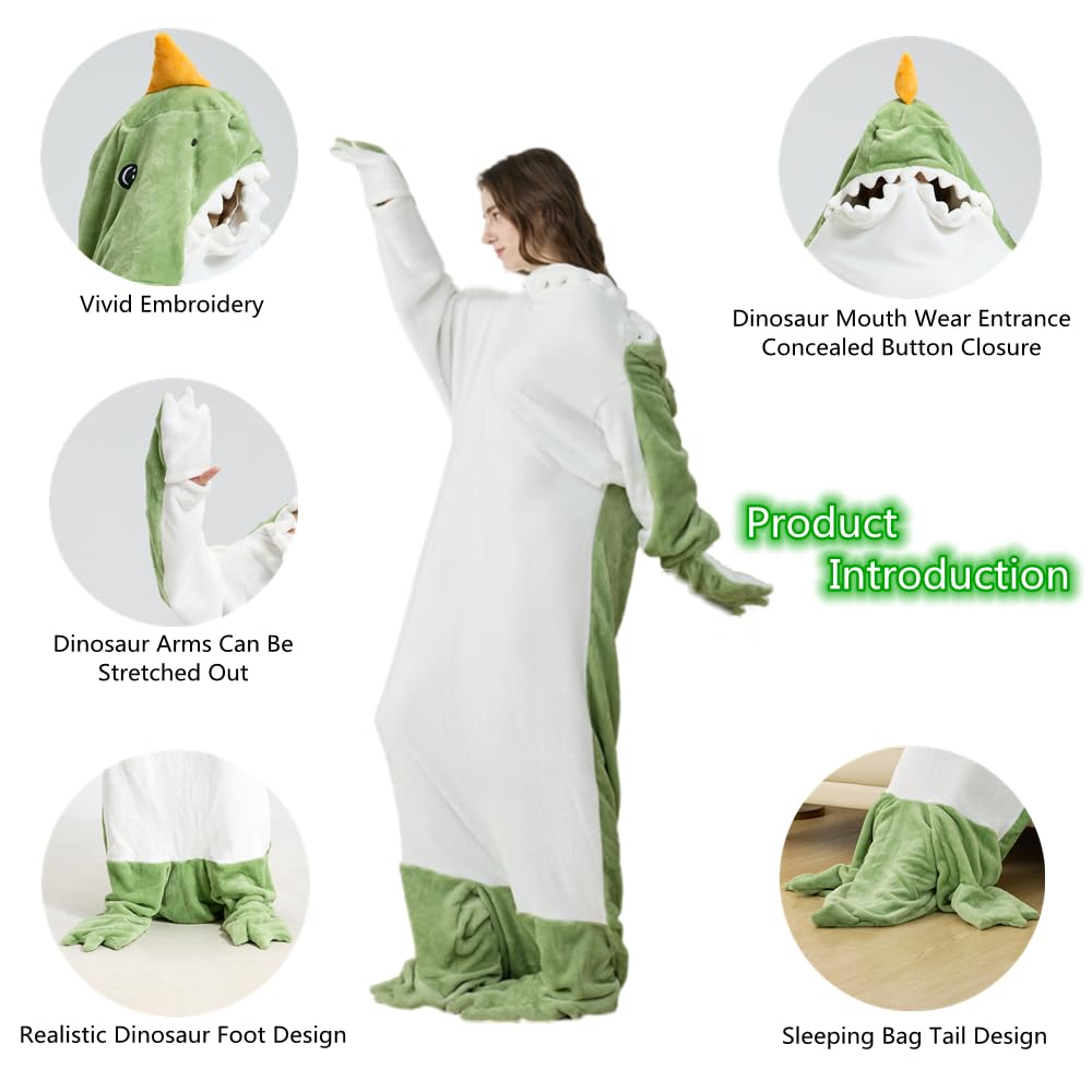 Wearable Dinosaur Blanket Animal Sleeping Bag Super Soft Warm Cozy Flannel Fleece - Cosplay Dinosaur Gifts (XS Fit for Height 3'9"-4'5")