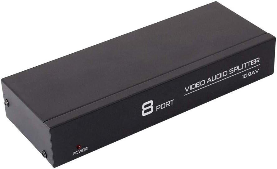 DTECH 8 3 1 8 Powered Way RCA Splitter Box in Out Composite Video Audio Distribution Duplicator with Power Adapter