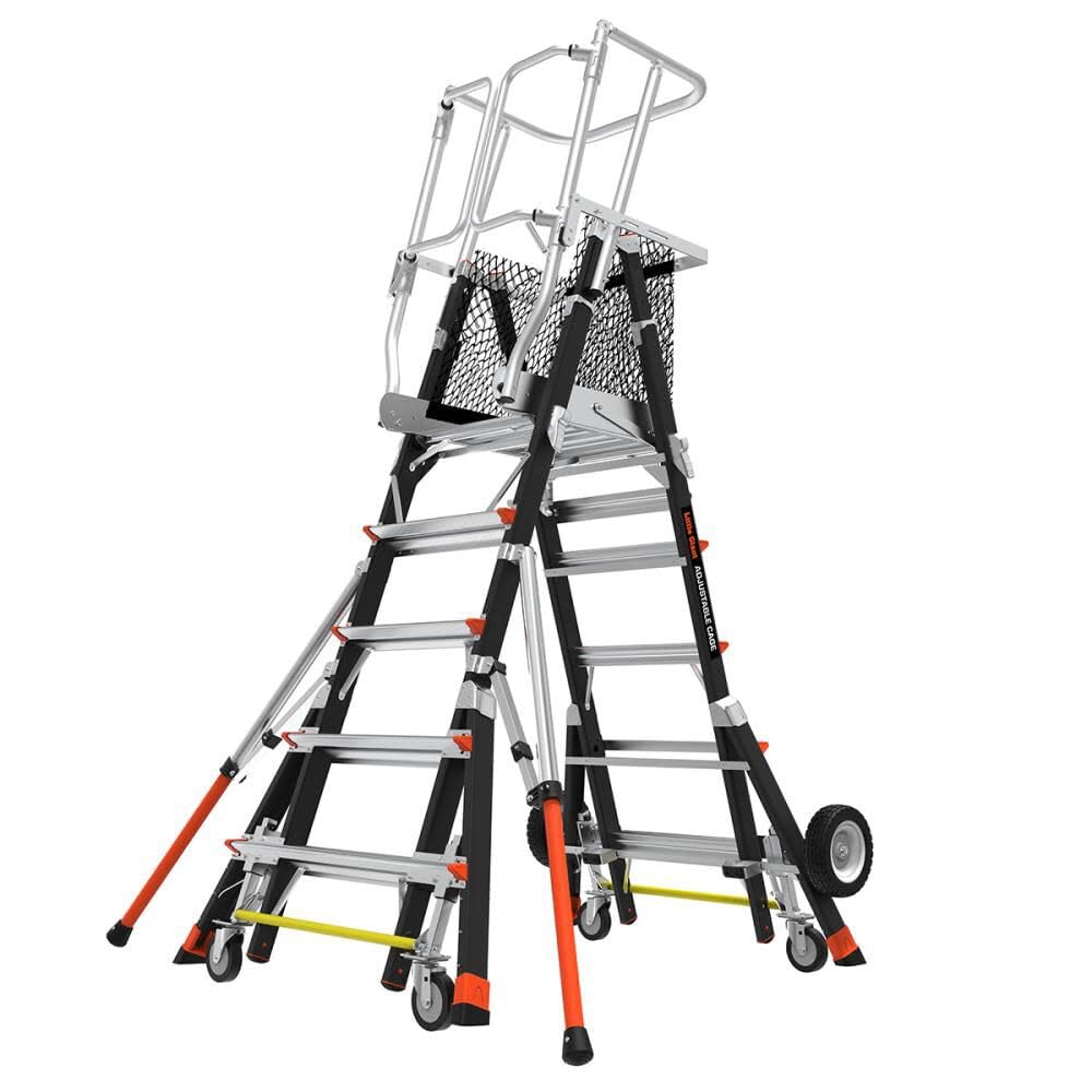 CAGE-Adjustable CAGE, 5'-9' Model - ANSI Type IAA - 375 lb Rated, Fiberglass Adjustable Enclosed Elevated Platform with All-Terrain Wheels and Wheel Lift