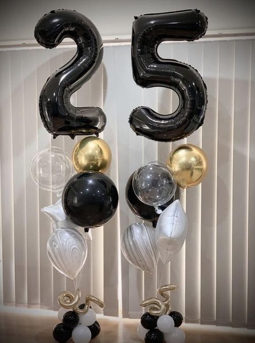 Black Number 25 Balloon - 40 Inch 25th Birthday Decoration for Men & Women | Elegant Party Supplies