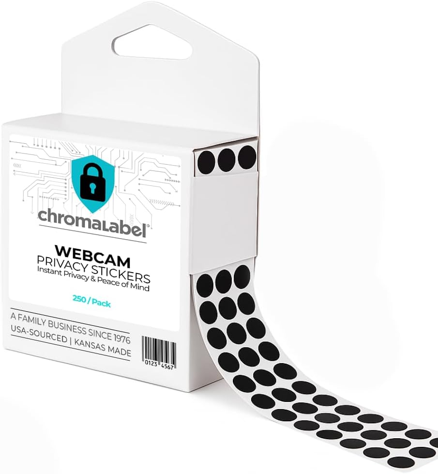 250 1/4 Inch Pieces Webcam Cover Dots, ChromaLabel Black Privacy Stickers, Laptop Camera Covers for Security and Travel