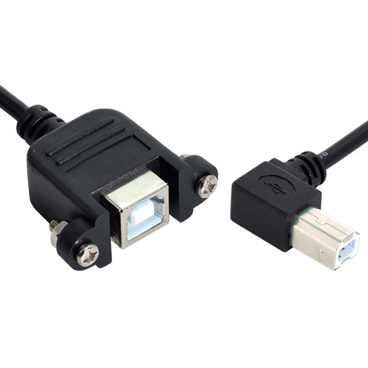 CY 100cm 90 USB Type-B Male to Female Extension Cable Right Angled Degree with Screws Panel Mount for Printer Scanner