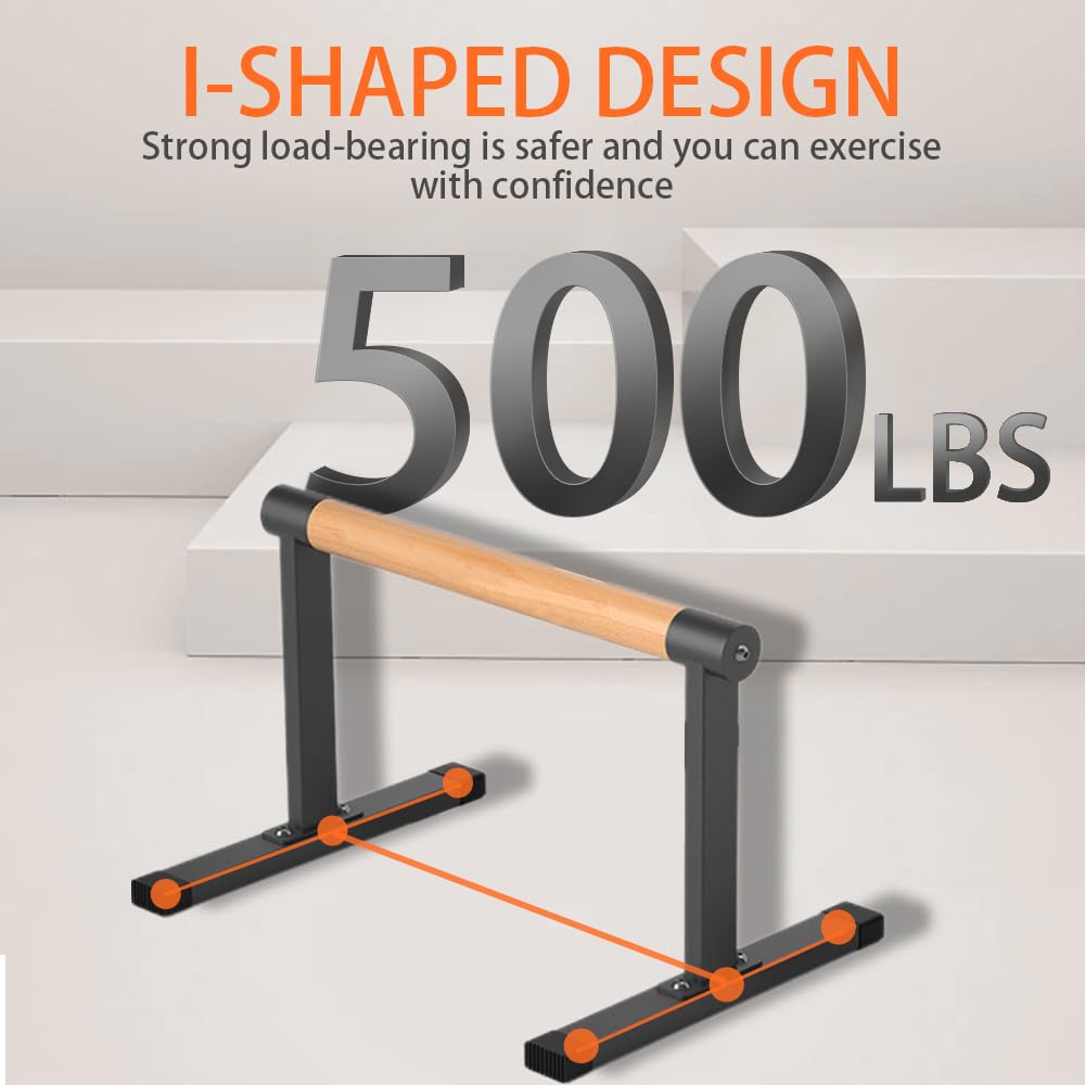 Wooden Parallel Bar and Dip Bar with Thick Beech Handles, Push-up Bar, Rock-Free Fitness Equipment for Handstand, L-Sit, Gymnastics, Strength Training Home Gym,500lbs