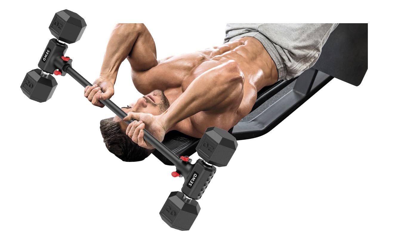 Dumbbell Converter by SEWD – Turn Dumbbells into Barbell Set – Adjustable Weights & Up to 220LB Capacity Barbell for Home Gym Full Body Workouts – Red