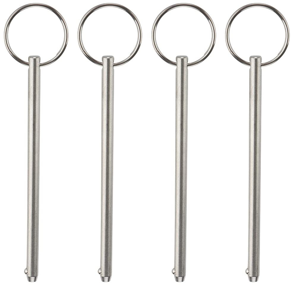 4 Pcs Long Quick Release Pin, Diameter 1/4"(6.3mm), Overall Length 4-3/4"(120mm), Usable Length 4.13"(105mm), Full 316 Stainless Steel, Bimini Top Pin, Marine Hardware