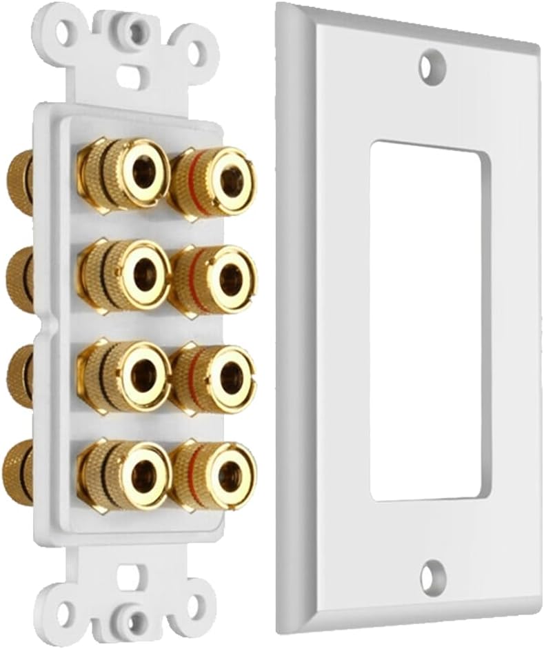 4 Setup DIYTECH Speaker Wall Plate, Home Theater Wall Plate, Gold Plated Binding Posts, for Home Theater