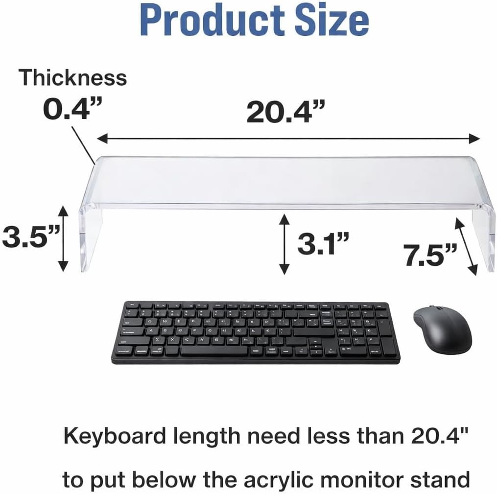 20 inch, Japard Acrylic Monitor Stand, Premium Large Monitor Riser Crystal Clear Acrylic Computer Stand Laptop Desk
