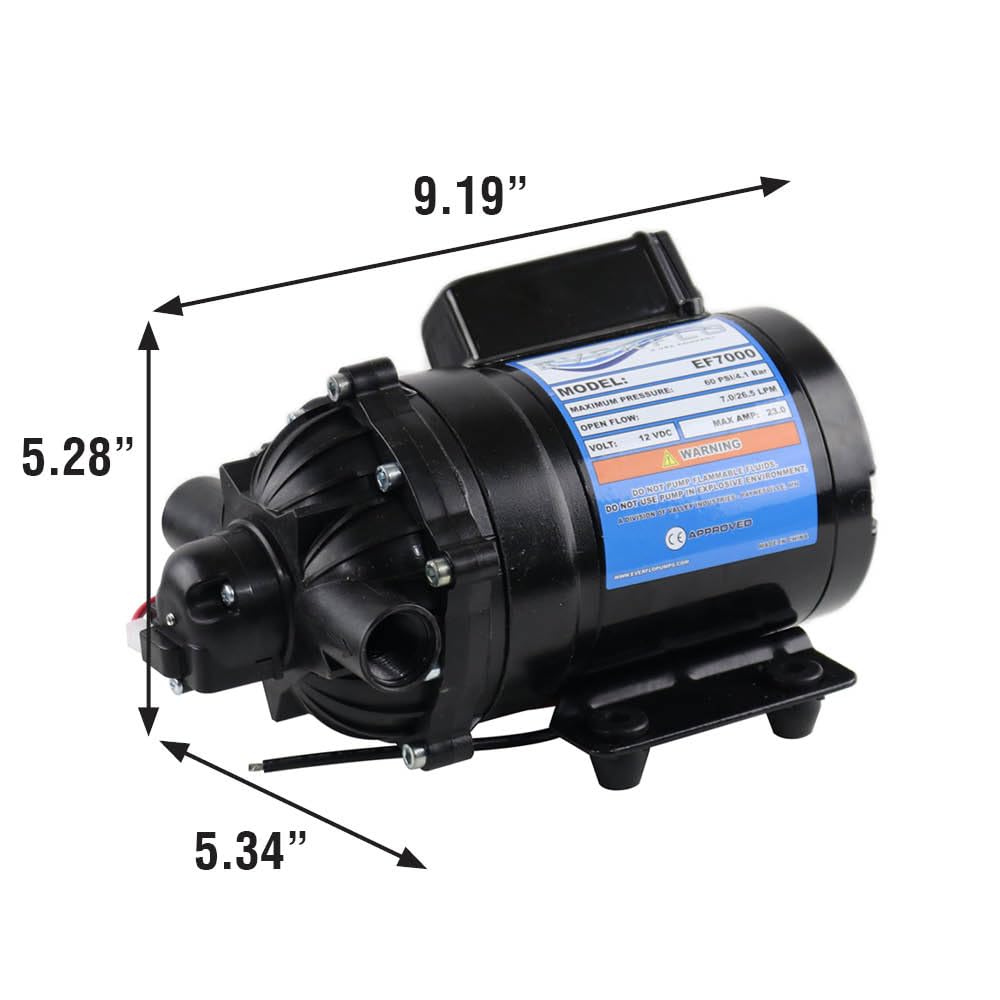 Everflo EF7000-BOX 7.0 GPM 12V Diaphragm Pump-1/2 FNPT Ports, Black