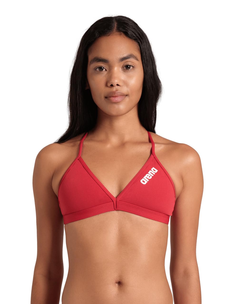ARENA Women’s Team Solid Swim Top Tie Back Athletic Bikini Top Only Competitive Swimming Training Ladies Bathing Suit, Red/White, US Size 28
