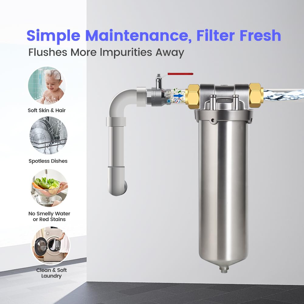 Amwater NSF/ANSI 42 Certification Stainless Steel Filter Housing for 10" Filter Cartridge, 1" NPT Water Filter Housing, Drain Valve Style C (Square Head)