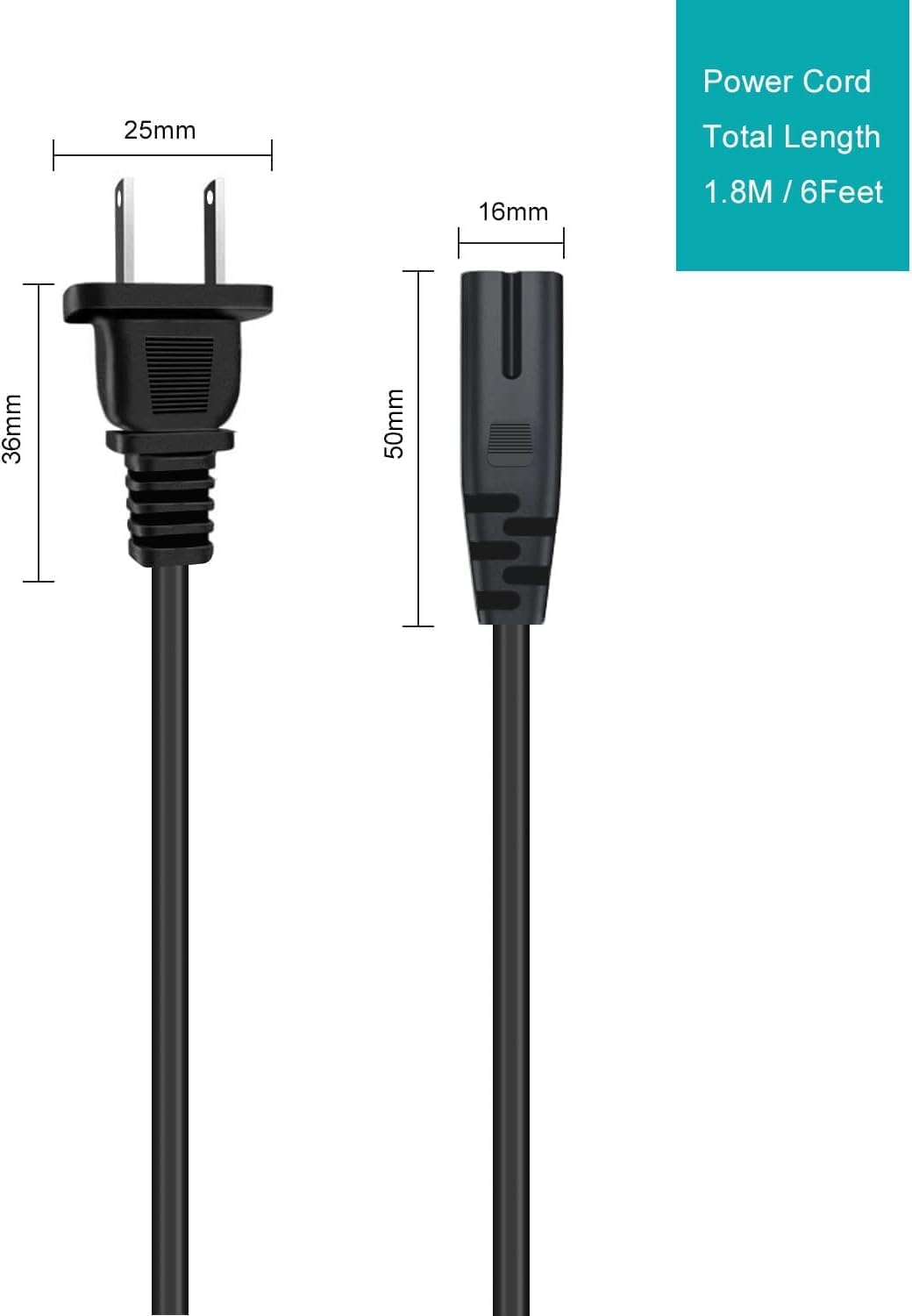 Narpendu 10Ft 2 (10Ft/1-Pack) Projector Power Cord for Mini Projector,Replacement Prong Power Cable
