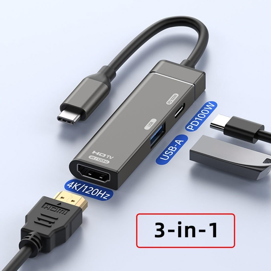 chenyang Hub,3 1 4K@120hz/USB 3.0 10Gbps/USB 100W USB C in USB C to HDMI PD Charging Multi-Port Adapter