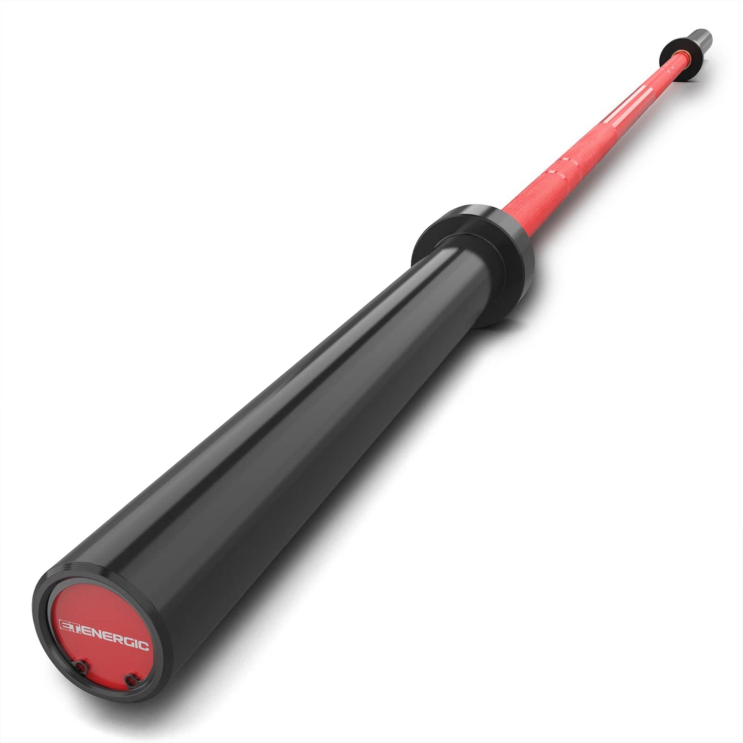 E.T.ENERGIC 7ft Olympic Barbell – 40LB Chrome Powerlifting Bar with 2” Sleeves & Medium Knurl, 700LB Capacity Strength Training Barbell for Squats, Deadlifts, Bench Press, Home & Gym, Black&Red