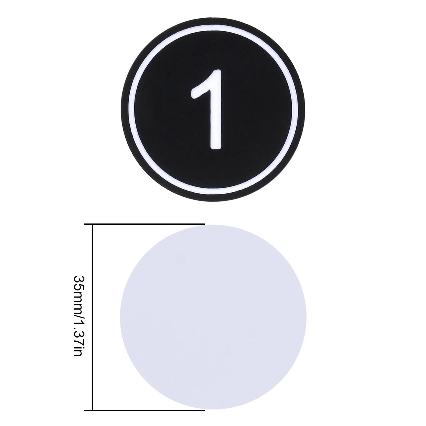 NumRealm 35mm ABS Plastic Round Table Numbers, Locker Cabinet Numbers Signage Tags Labels - Black 1 to 50