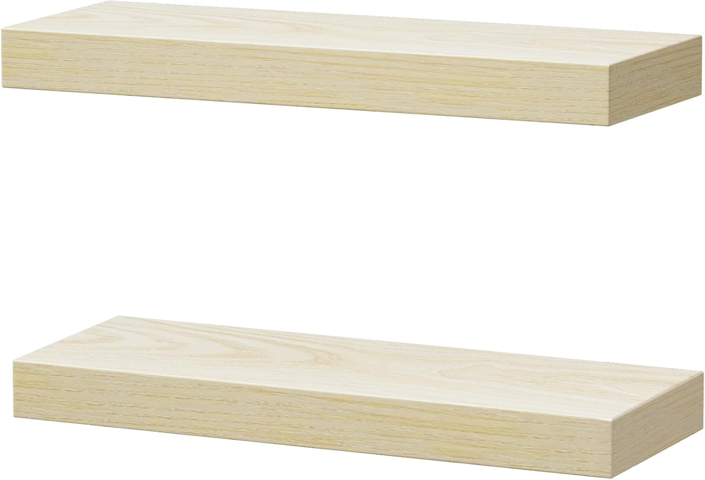 QEEIG Floating Bathroom Shelves - Wall-Mounted Farmhouse Decor | Set of 2, 15.7" x 6.7", Natural Finish