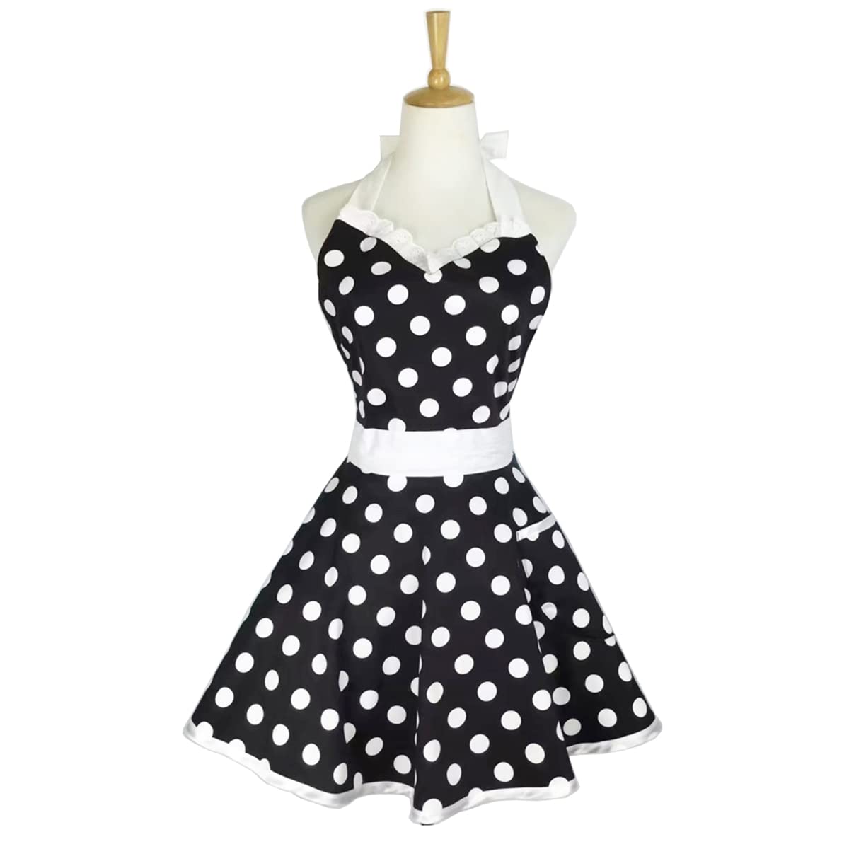 Hyzrz Lovely Sweetheart Retro Kitchen Aprons Woman Girl Cotton Polka Dot Cooking Salon Dress Pinafore Vintage Apron Mothers Gift (Black)