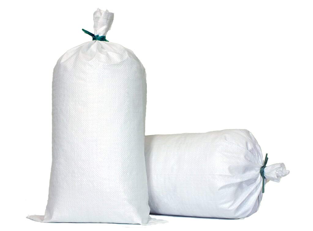 TerraRight Sandbags - Extra Durable Empty White Woven Polypropylene Sand Bags w/Ties, Max. UV Protection, 14" x 26" (10 Count)
