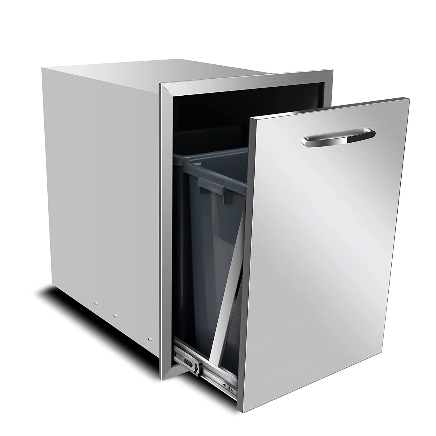RAILEN Pull-Out Double Trash Drawer 20''Wx27''Hx24''D, Built-in Trash Drawer, Outdoor Kitchen Stainless Steel Trash Bin for BBQ Island Grill Station
