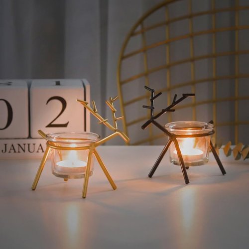 Cabilock Christmas Reindeer Tealight Candle Holders - Elegant Glass Deer Stands for Festive Home Decor