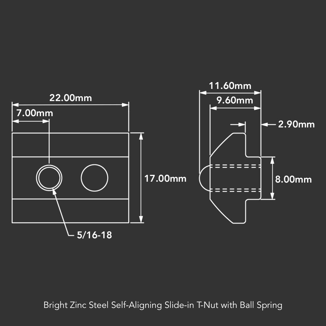 8020, 13055, 15 40 Series 5/16-18 Steel Self Aligning Slide in T-Nut with Ball Spring - T Slot Accessories for 80/20 Aluminum Extrusion - Hardware Nuts (25 Pack)
