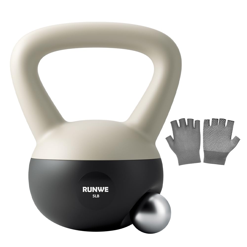 RUNWE Soft Kettlebell 5 lb - Sand Filled Kettlebell Hand Weight, Soft-Sided Cushioned Base,Safety Guaranteed Ideal for Men, Women, & Beginners