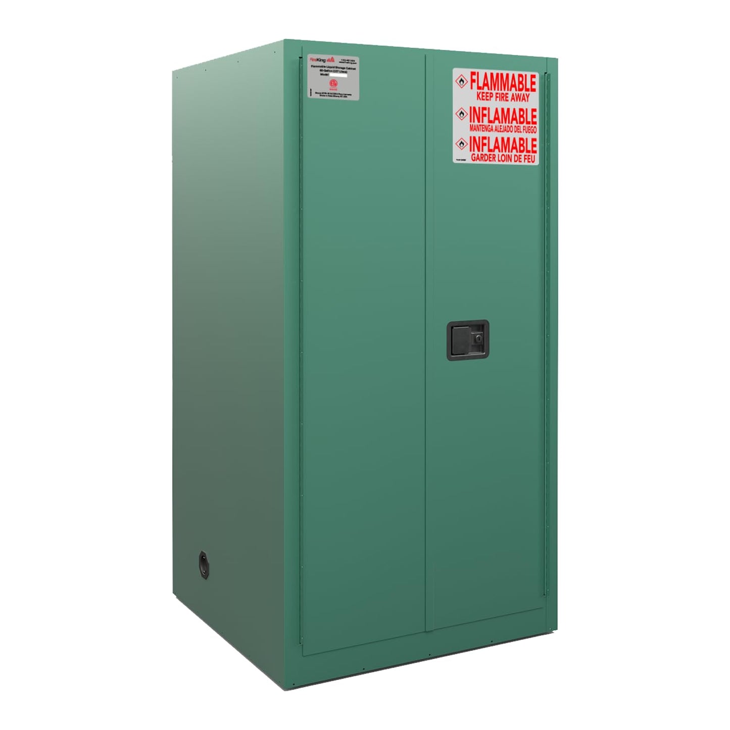 FireKing Green Flammable Safety Cabinet, Pesticides Flammable Storage Cabinet, 60 Gallon Steel Safety Cabinets with Manual Door for Commercial, Industrial & Home Use, 34" x 34" x 65"