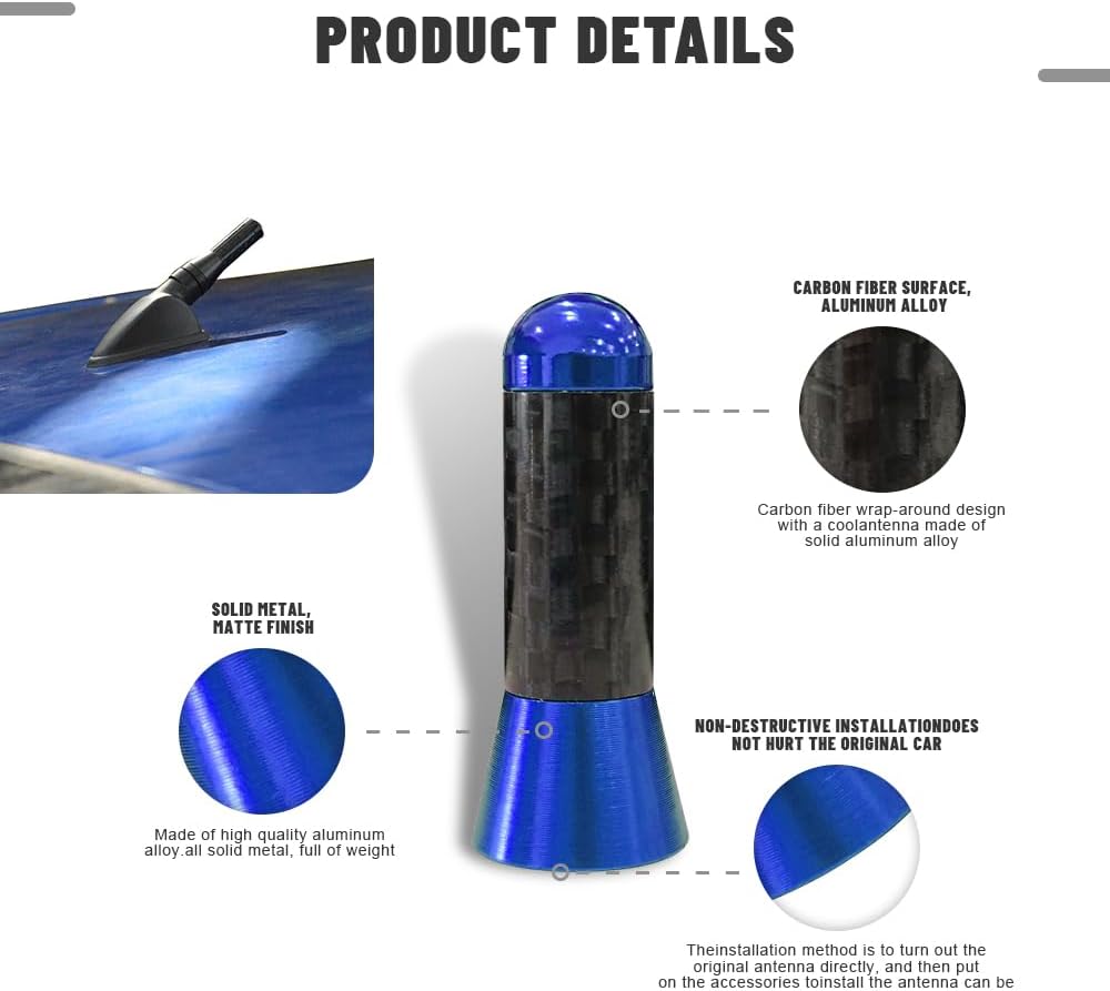 Lecctso Car Short Antenna Replacement, Carbon Fiber Car Short Radio Antenna, Universal for Most Vehicles