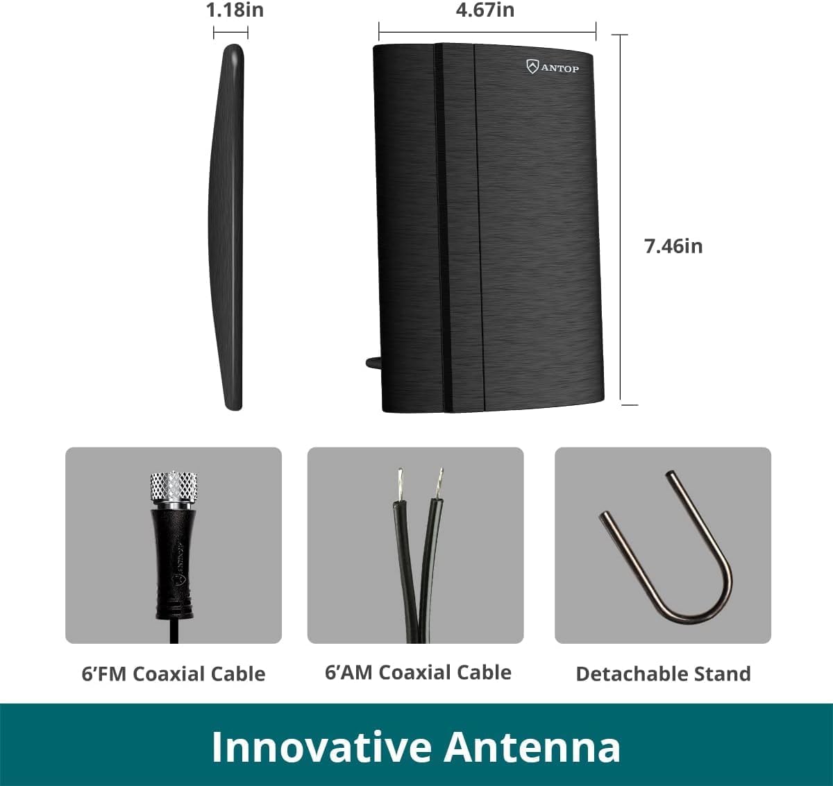 AntennaMastsRus Digital Amplified AM/FM Radio Antenna Indoor for Universal Stereo Radio Audio Signal RF Broadcast