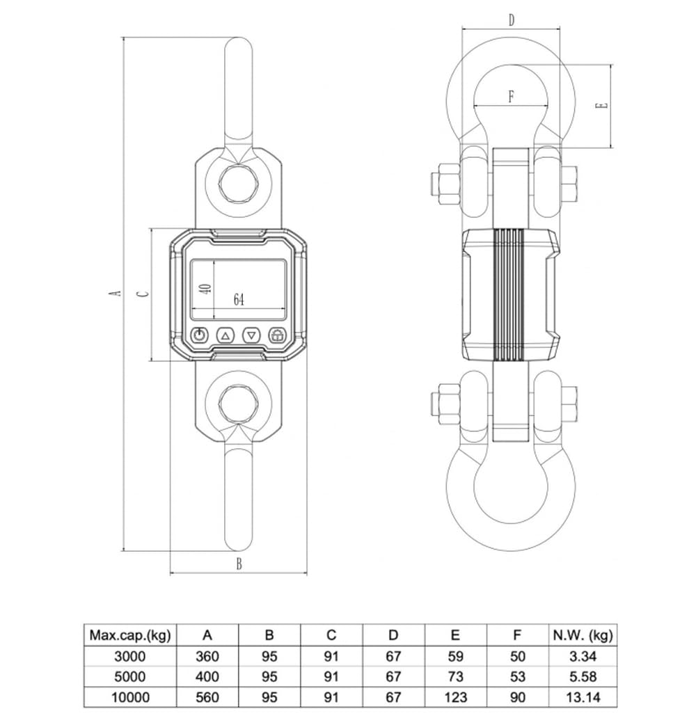 Xlihob 5T/11000lb Tension Dynamometer Force Gauge for Measure Cable/Rope Pull and Push Forces Digital Crane Hanging Scale 10000lbs